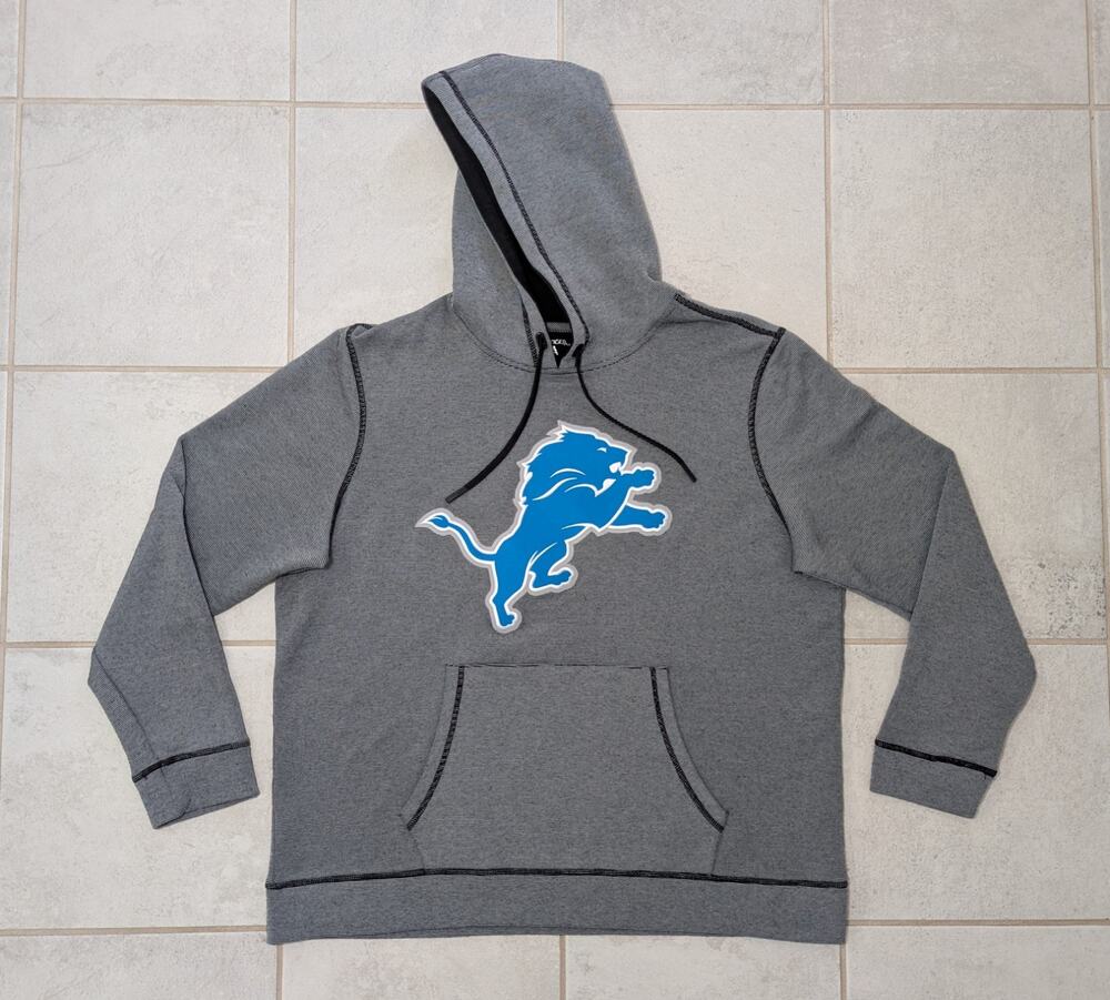 Detroit Lions Men's XL Sweatshirt Hoodie Gray Antigua NFL Football Patch Logo
